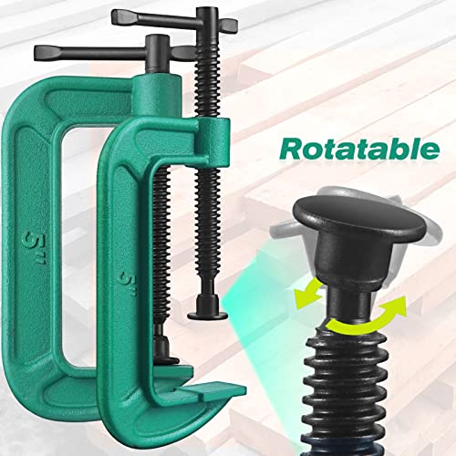 ZJoey 4 Pcs C Clamp Set 5 Inch Heavy Duty G-Clamps Automotive and Wood Working Clamps with Jaw Opening Sliding for DIY Carpentry Woodworking Welding and Building(5 Inch, Green) - Image 3