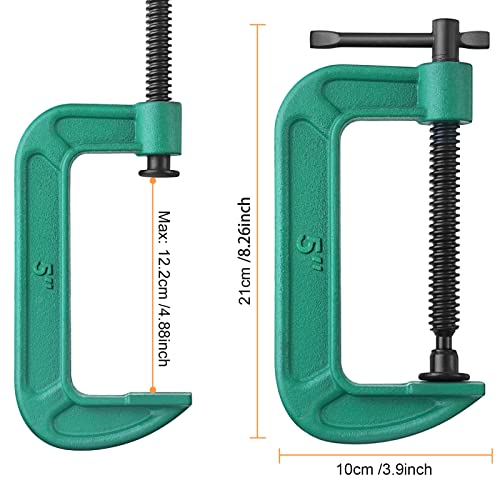 ZJoey 4 Pcs C Clamp Set 5 Inch Heavy Duty G-Clamps Automotive and Wood Working Clamps with Jaw Opening Sliding for DIY Carpentry Woodworking Welding and Building(5 Inch, Green) - Image 2