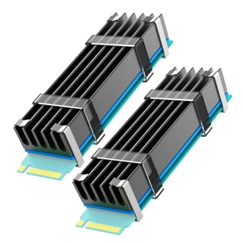 مجموعة المشتت الحراري للكمبيوتر المكتبي SSD 2280 M.2 مع وسادة حرارية، هيكل من الألومنيوم باللون الأسود، أبعاد 22x70x10 ملم، تتضمن وحدتين - Image 1