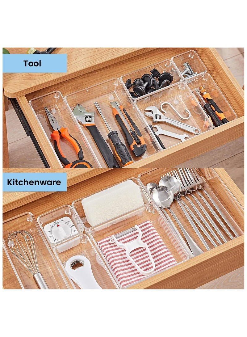 ZIMNEST Clear Plastic Drawer Organizers Set 16 PCS, 5 Sizes Versatile Storage Bins for Makeup, Bathroom, Vanity, Bedroom, Kitchen Utensils, Office Supplies, Daily Use and Home Organization - Image 5