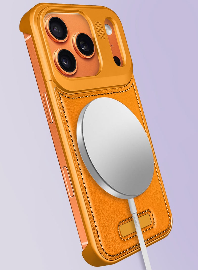 CATANES 3 Packs Leather Aluminum Alloy Metal Case for iPhone 17 Pro Max - with Aromatherapy and MagSafe with Two 3D Screen Protectors - Cosmic Orange - Image 5