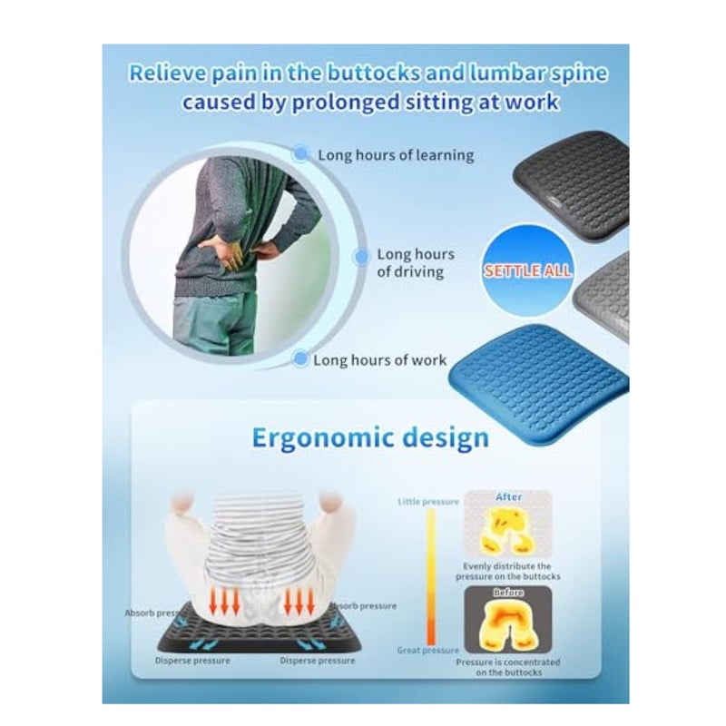 SOLARAE Seat Cushion for Car and Office Chair, Gel Seat Cushion, Cool Seat Cushion for Pressure Sores Relief,  Gel Cushion for Office Chair Home Car, Seat Cushion for Wheelchair, Sciatica&Coccyx Pain Relief - Image 2