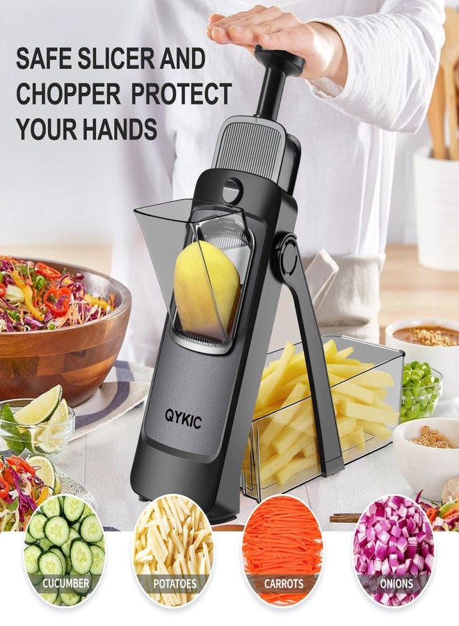 QYKIC 2026 Upgrade Safe Mandoline Slicer,Vegetable Chopper,Potato Slicer, Onion Chopper with Drain Basket Storage Container, Cheese Grater Kitchen Chopping Artifact (Black) - Image 2