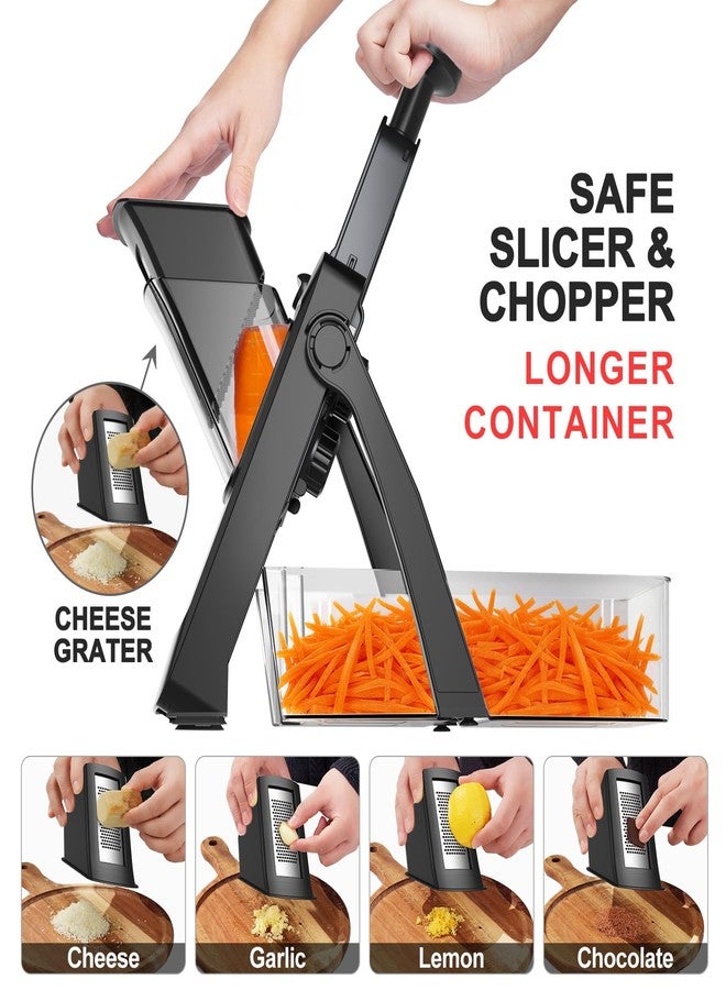 QYKIC 2026 Upgrade Safe Mandoline Slicer,Vegetable Chopper,Potato Slicer, Onion Chopper with Drain Basket Storage Container, Cheese Grater Kitchen Chopping Artifact (Black) - Image 3