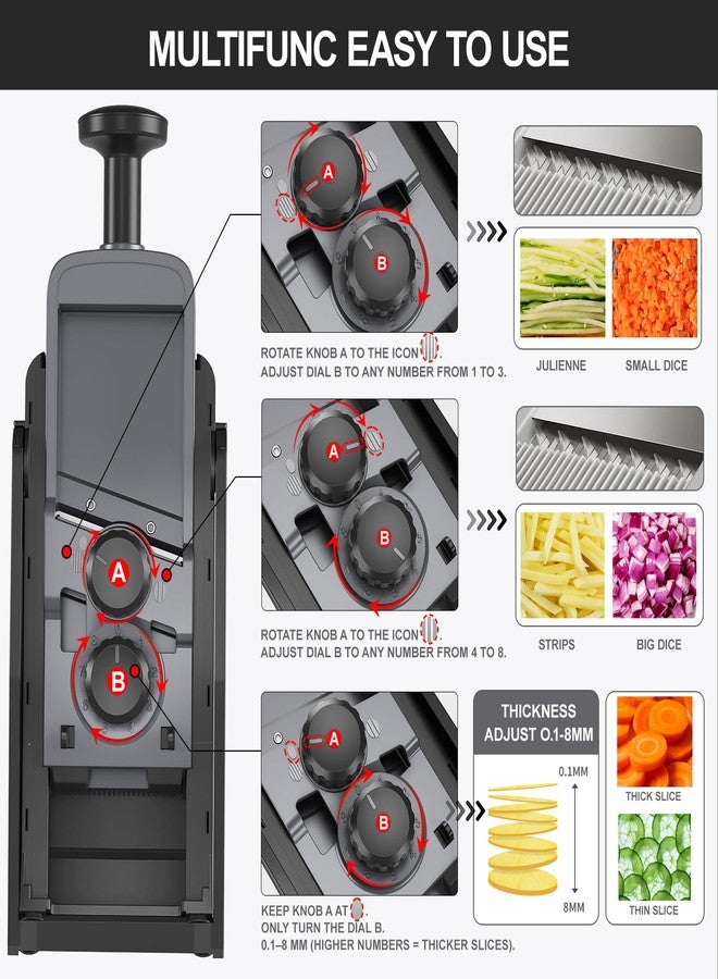 QYKIC 2026 Upgrade Safe Mandoline Slicer,Vegetable Chopper,Potato Slicer, Onion Chopper with Drain Basket Storage Container, Cheese Grater Kitchen Chopping Artifact (Black) - Image 5