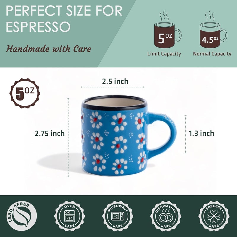 Elyese Ceramic Espresso Cups, 5 Oz Espresso Cups Set of 4, Handmade Espresso Cup, 2.75 Inch Espresso Mugs, Multicolor Demitasse Cups, Microwave & Dishwasher Safe Espresso Mugs, Coffe Mug Set (DAISY MEDLEY) - Image 2