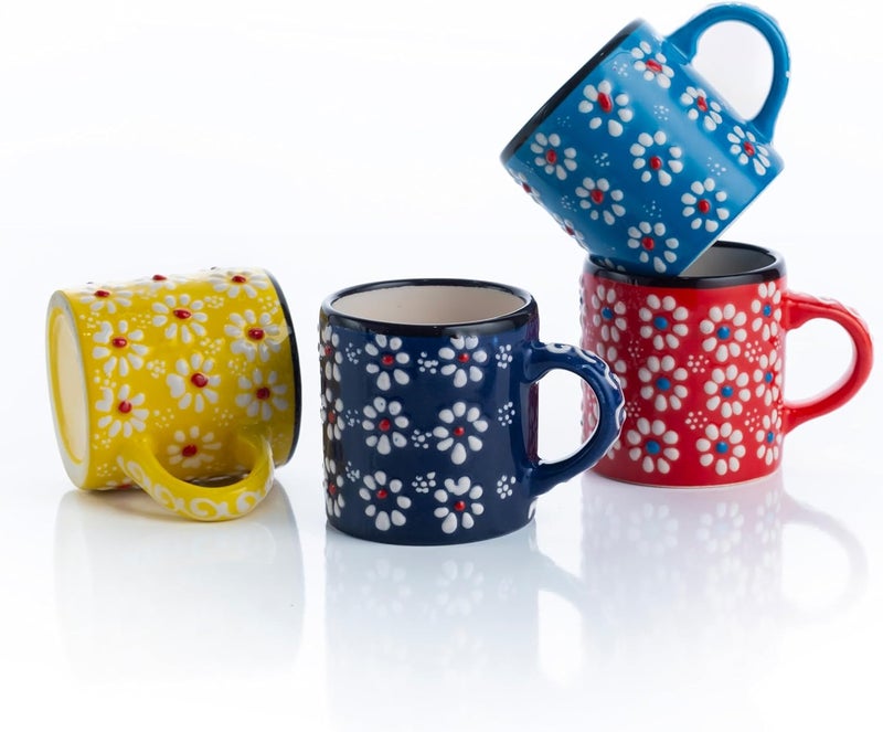 Elyese Ceramic Espresso Cups, 5 Oz Espresso Cups Set of 4, Handmade Espresso Cup, 2.75 Inch Espresso Mugs, Multicolor Demitasse Cups, Microwave & Dishwasher Safe Espresso Mugs, Coffe Mug Set (DAISY MEDLEY) - Image 1