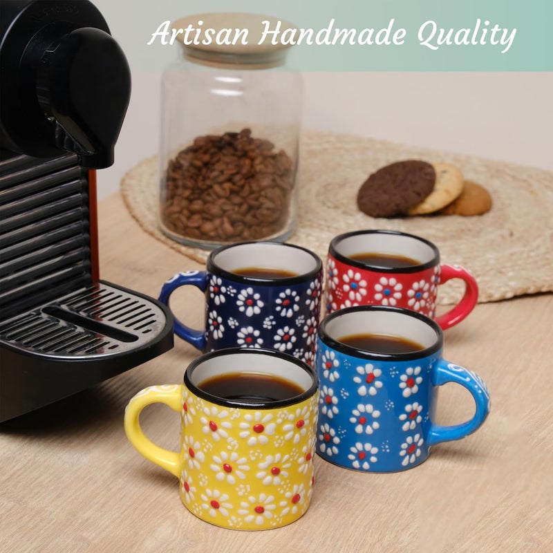 Elyese Ceramic Espresso Cups, 5 Oz Espresso Cups Set of 4, Handmade Espresso Cup, 2.75 Inch Espresso Mugs, Multicolor Demitasse Cups, Microwave & Dishwasher Safe Espresso Mugs, Coffe Mug Set (DAISY MEDLEY) - Image 3