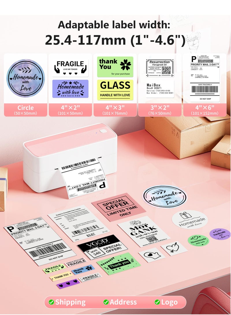 phomemo 241-BT Bluetooth Thermal Label Printer, Wireless Shipping Label Printer for Small Business, Label Printer for Shipping Packages, Compatible with iPhone, Android (White+Pink) - Image 2