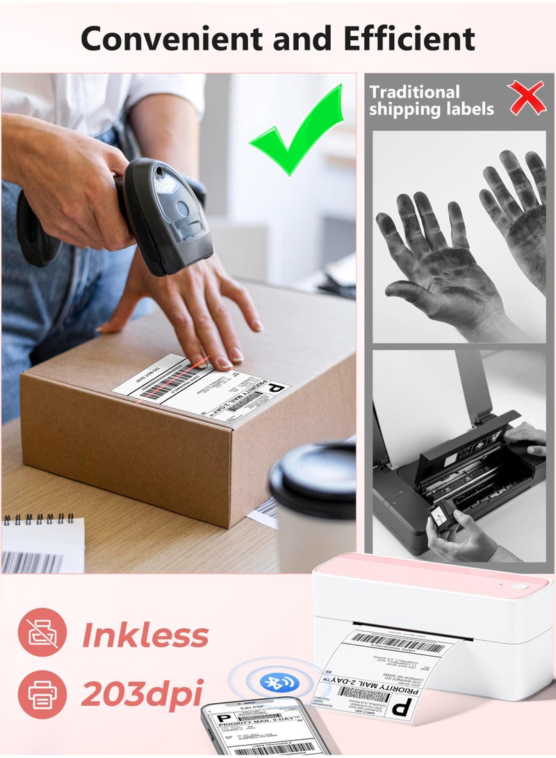 phomemo 241-BT Bluetooth Thermal Label Printer, Wireless Shipping Label Printer for Small Business, Label Printer for Shipping Packages, Compatible with iPhone, Android (White+Pink) - Image 3