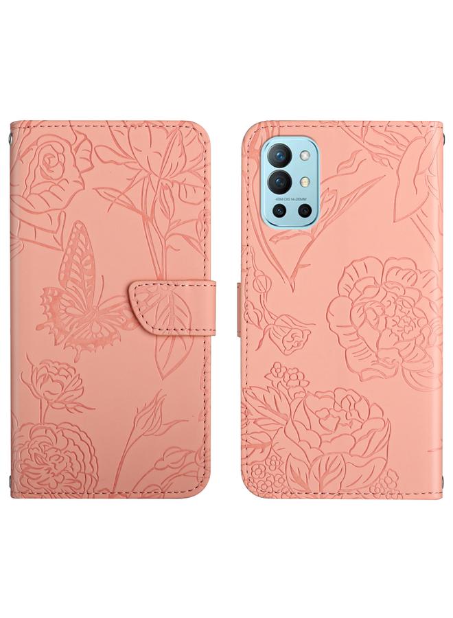 اس-توب جراب لهاتف OnePlus 9R مصنوع من الجلد المنقوش بنقشة زهور الفاوانيا على شكل فراشة - Image 1