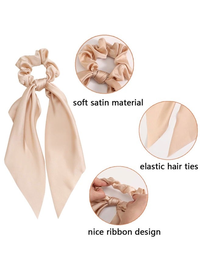 GUSGU 3PCS Knotted Hair Scrunchies Satin Scarf Hair Tie Elastic Bow Hair Bands Silky Hair Ribbon Long Tail Ponytail Holder Hair Accessories for Women Girls - Image 2