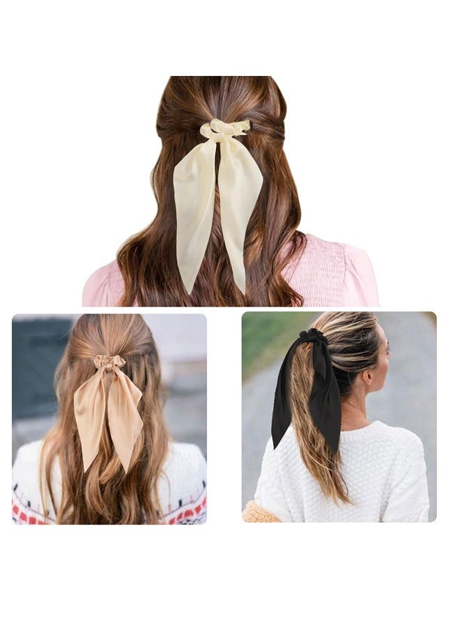 GUSGU 3PCS Knotted Hair Scrunchies Satin Scarf Hair Tie Elastic Bow Hair Bands Silky Hair Ribbon Long Tail Ponytail Holder Hair Accessories for Women Girls - Image 5