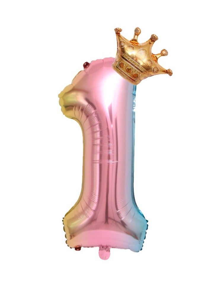 ​​Pastel Number Balloons, 32 Inch Giant Helium Foil Gradient Number 0-9 for Girls,Crown-Shaped Self Inflating Birthday Balloon for Women Anniversary Baby Shower Princess Party Decorations Supplies - Image 1