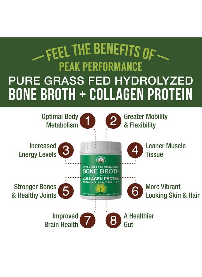 Peak Performance Peak Performance Hydrolyzed Bone Broth and Collagen Unflavored Protein Peptides Powder Contains All Collagen Types: 1, 2, and 3. Pure Pasture, Raised Grass Fed, Paleo Friendly, Gluten + Dairy Free  - Image 2
