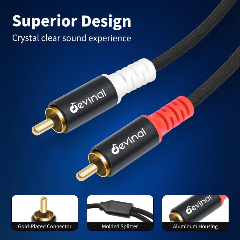 Devinal 10FT RCA Cables, 2RCA to 2RCA Audio Cable, Male Stereo RCA Cord Shielded Braided for Home Theater, HDTV, Amplifiers, Hi-Fi Systems, Car Audio, Speakers - Image 2