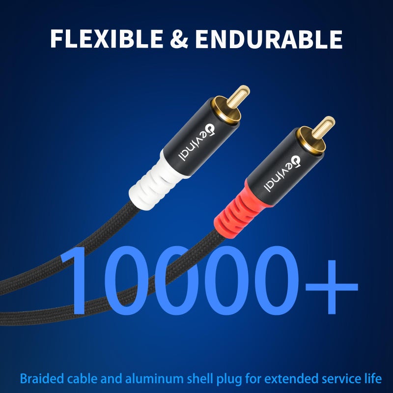 Devinal 10FT RCA Cables, 2RCA to 2RCA Audio Cable, Male Stereo RCA Cord Shielded Braided for Home Theater, HDTV, Amplifiers, Hi-Fi Systems, Car Audio, Speakers - Image 3