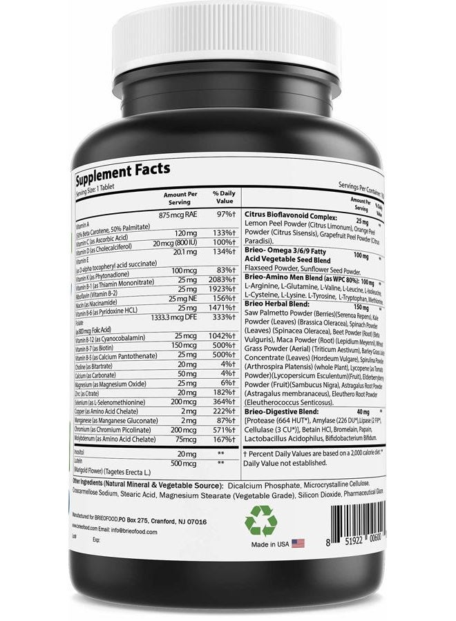 Brieofood Day-to-Day Men's Multi 180 Tablets - Food Based Supplement with Vegetable Source Omegas - Image 4
