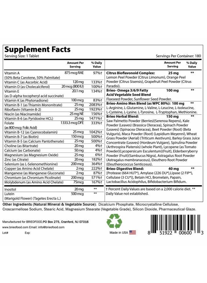 Brieofood Day-to-Day Men's Multi 180 Tablets - Food Based Supplement with Vegetable Source Omegas - Image 2