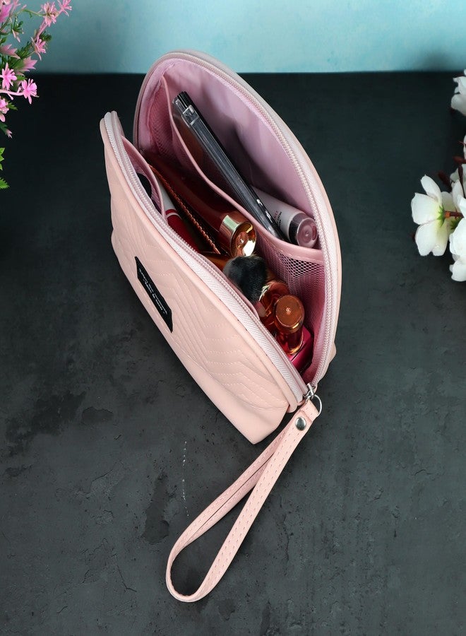 NFI essentials Makeup Pouch for Women, Cosmetic Bag, Semi-Circle Stylish PU Pouch for Makeup Accessories, Travel Pouch Vanity Kit Organiser Toiletry Bag Make up Pouch for Girls - Image 2