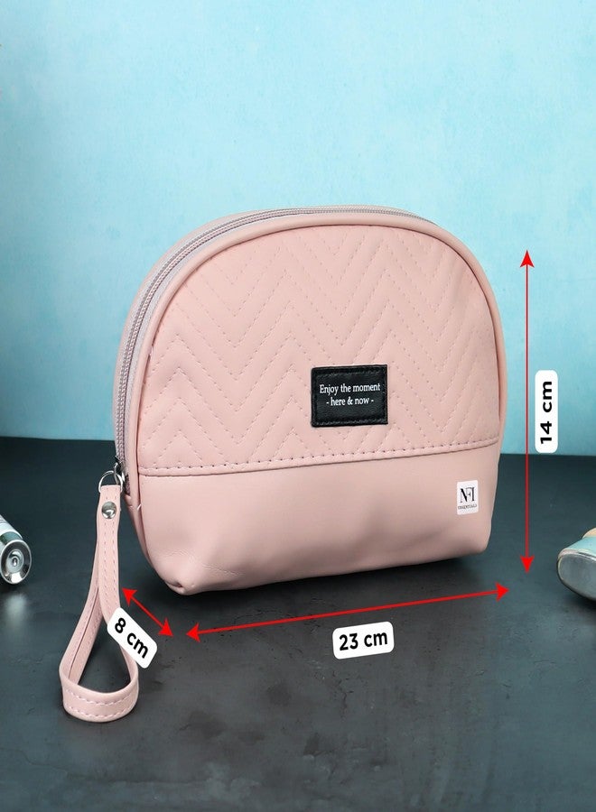 NFI essentials Makeup Pouch for Women, Cosmetic Bag, Semi-Circle Stylish PU Pouch for Makeup Accessories, Travel Pouch Vanity Kit Organiser Toiletry Bag Make up Pouch for Girls - Image 4