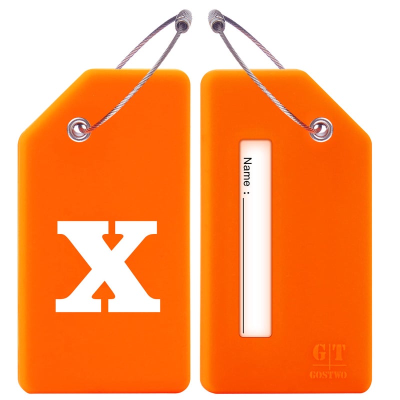 Gostwo 2 Pack Silicone Luggage Tags For Suitcases  26 Initial Letter Baggage Labels Handbag School Bag Suitcase Instrument Tag With Stainless Steel Loop(Orange)(Letter X) - Image 2