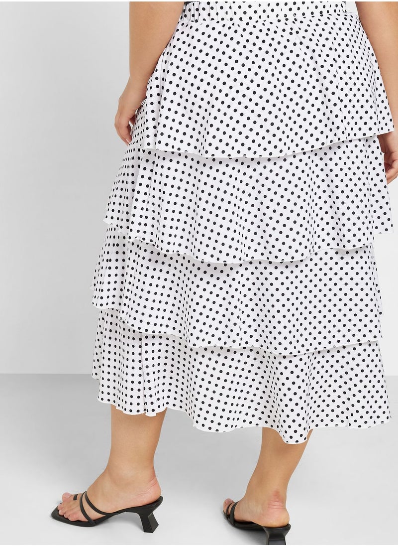 Ginger Plus - Tiered Layer Detail Polka Dot Skirt - Image 1
