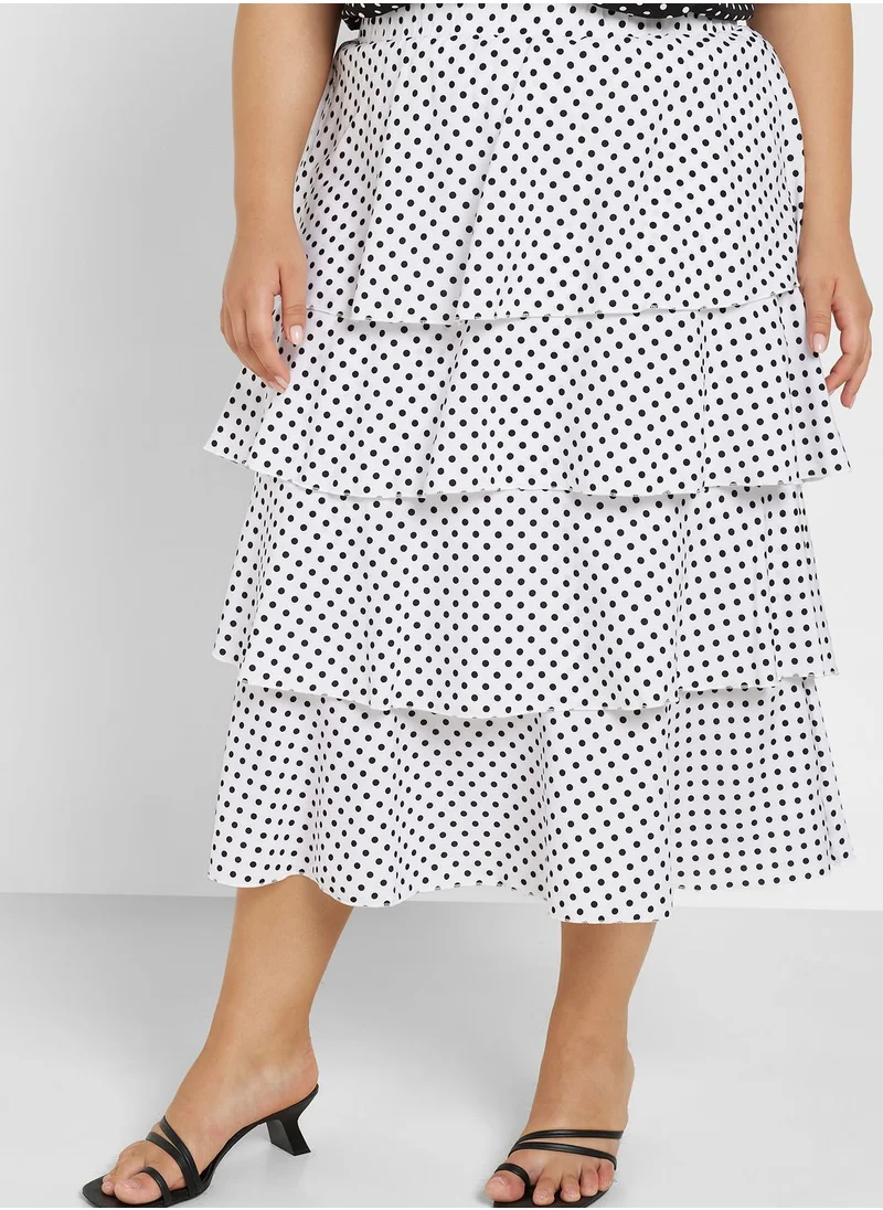 Ginger Plus Tiered Layer Detail Polka Dot Skirt