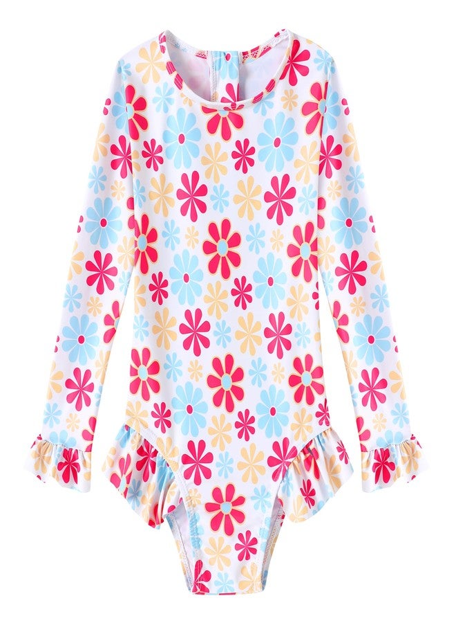 Ghteas Girls Bathing Suit Baby Swimsuit Girl Long Sleeve One Piece Ruffle Zipper UPF 50+ Rash Guard Swimwear Florals 2t Bathing Suit Toddler Girls - Image 1