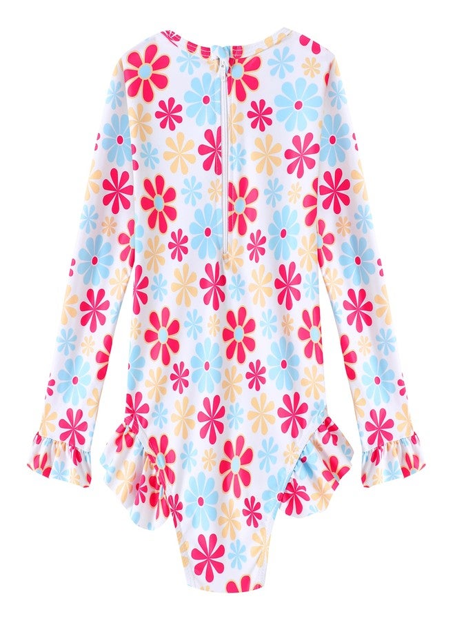 Ghteas Girls Bathing Suit Baby Swimsuit Girl Long Sleeve One Piece Ruffle Zipper UPF 50+ Rash Guard Swimwear Florals 2t Bathing Suit Toddler Girls - Image 2