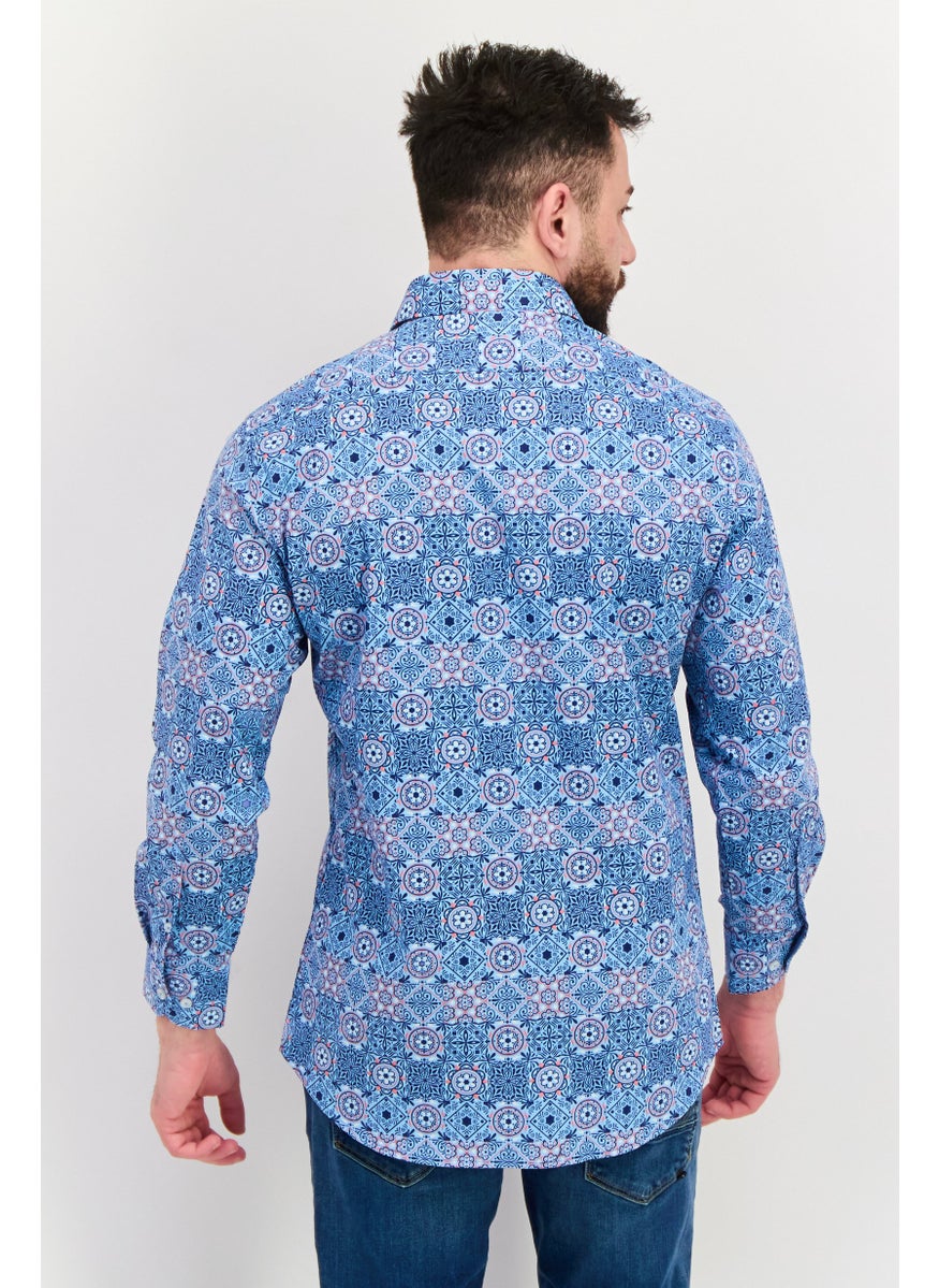 Tailorbyrd Men Regular Fit Long Sleeve All Over Casual Shirt, Blue  - Image 2