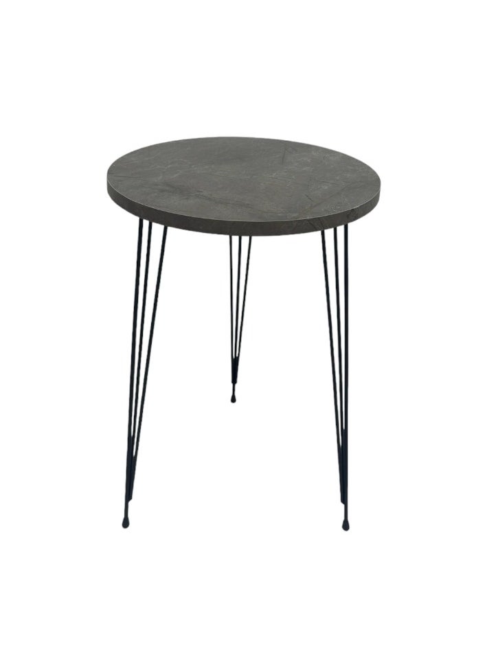 Single coffee table with wood top and iron legs in a modern design