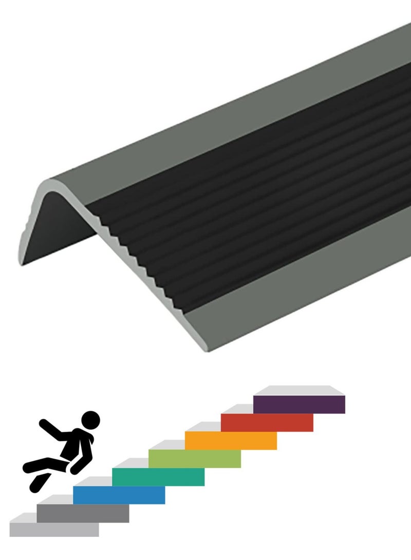 KASTWAVE Stair Leading Edge Protector, Waterproof Anti-Slip Rubber Step Adhesive Edge Decorative Protection Strip for Home School Nursing Home Indoor and Outdoor Stair Steps Black Grey  - Image 1