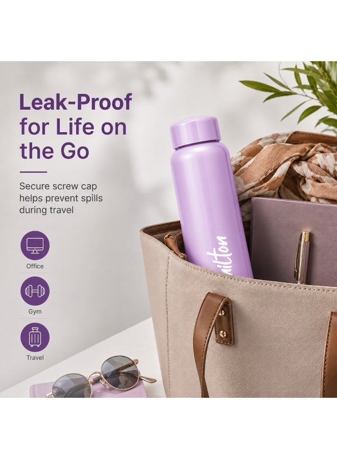 Milton Stainless Steel Water Bottle 750ml Leak Proof Lightweight Screw Cap for Ladies School College Office Daily Use Purple - Image 4
