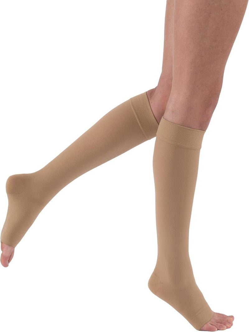JOBST Relief Knee High Graduated Compression Socks, 15-20 mmHg, Open Toe, Silky Beige, Medium - Image 1
