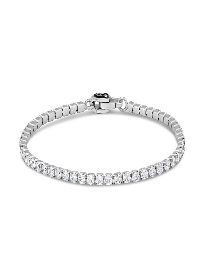 GLD Round Cut Tennis Bracelet - Iced Out Chain for Men and Women in White Gold - Micro Tennisro Tennis - 7" - Image 1