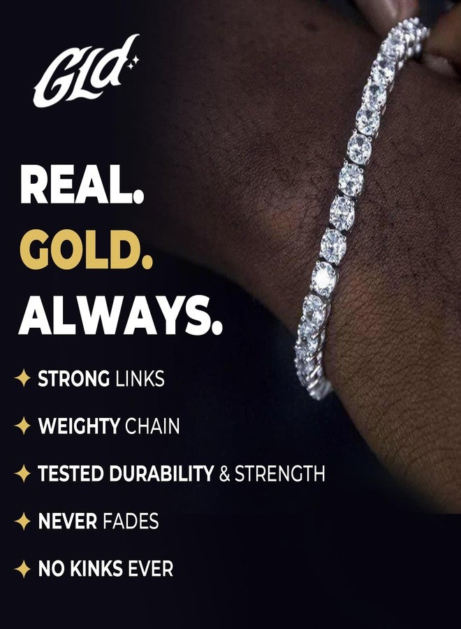 GLD Round Cut Tennis Bracelet - Iced Out Chain for Men and Women in White Gold - Micro Tennisro Tennis - 7" - Image 2