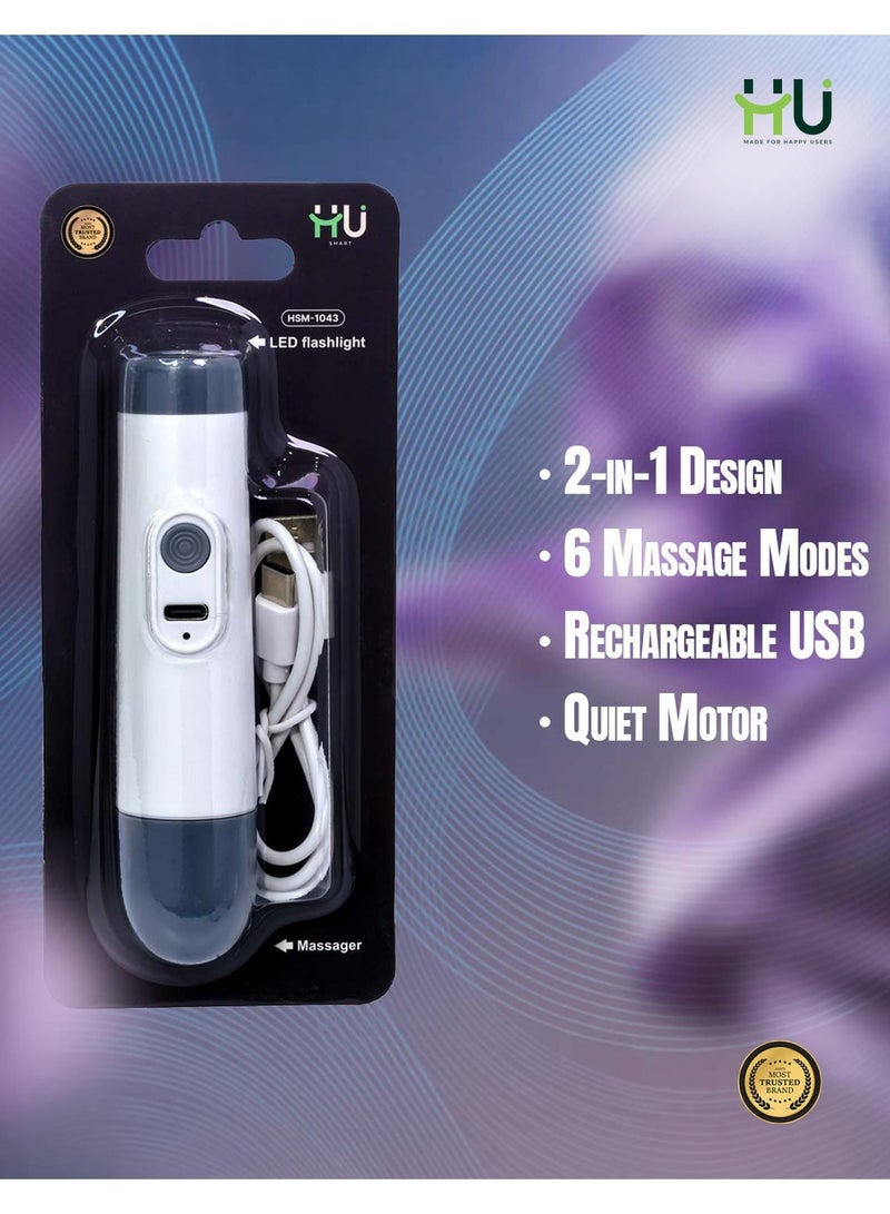 H U 2-in-1 LED Flashlight with Massager – Rechargeable Handheld Mini Massager with 6 Modes, USB Powered Vibration Massager & Portable LED Light - Image 2