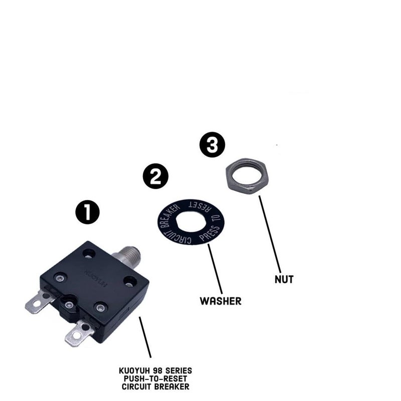 KQEC Thermal Circuit Breaker 50A 125/250VAC 32VDC 98 Series Push-Button-to-Reset Thermal Overload Circuit Breaker with Plug-in Quick Connect Terminals KUOYUH 98 Series - Image 2