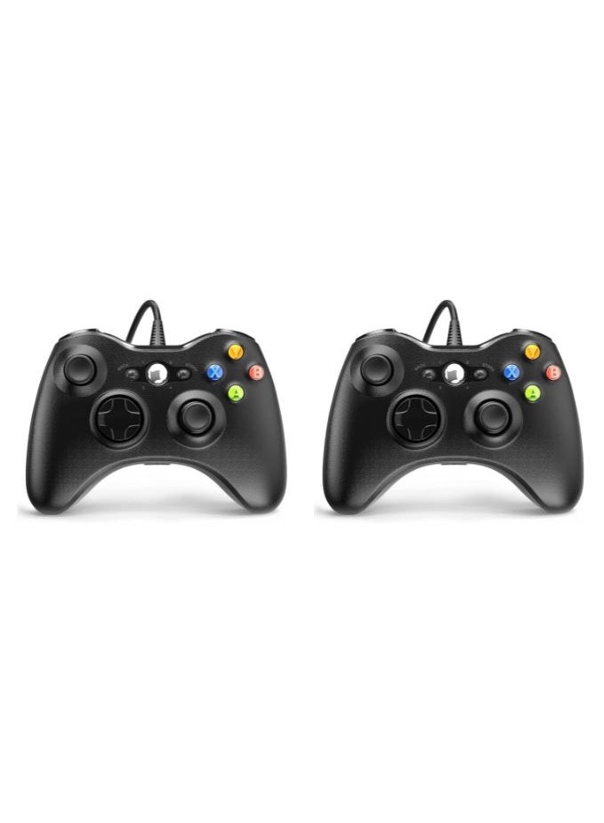 طقم 2 يد تحكم سلكية للألعاب متوافقة مع Xbox 360 وPC - USB Game Controller مع اهتزاز مزدوج وأذرع تحكم دقيقة وأزرار سريعة الاستجابة - أسود - Image 1