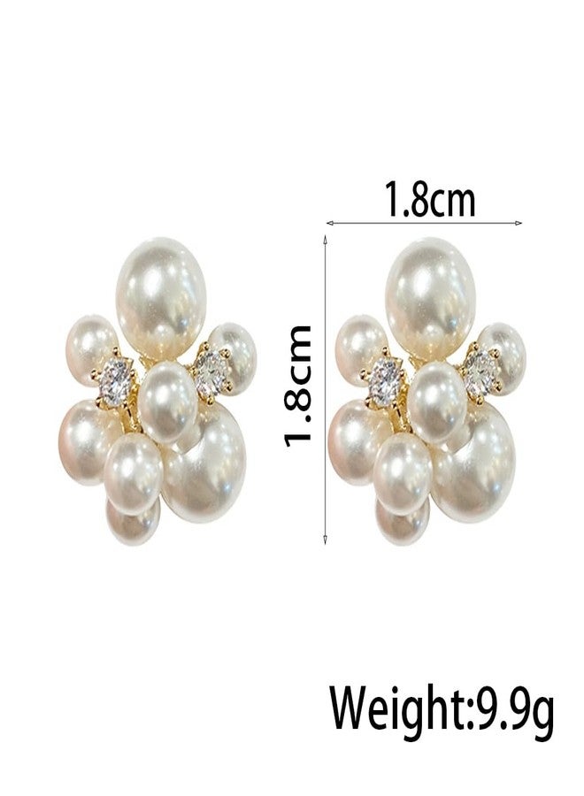 FUTIMELY Pearl Cluster Earrings for Women,Small White Pearl Stud Earrings,Aesthetic Rhinestone Bead Stud Earrings Wedding Jewelry (White) - Image 4