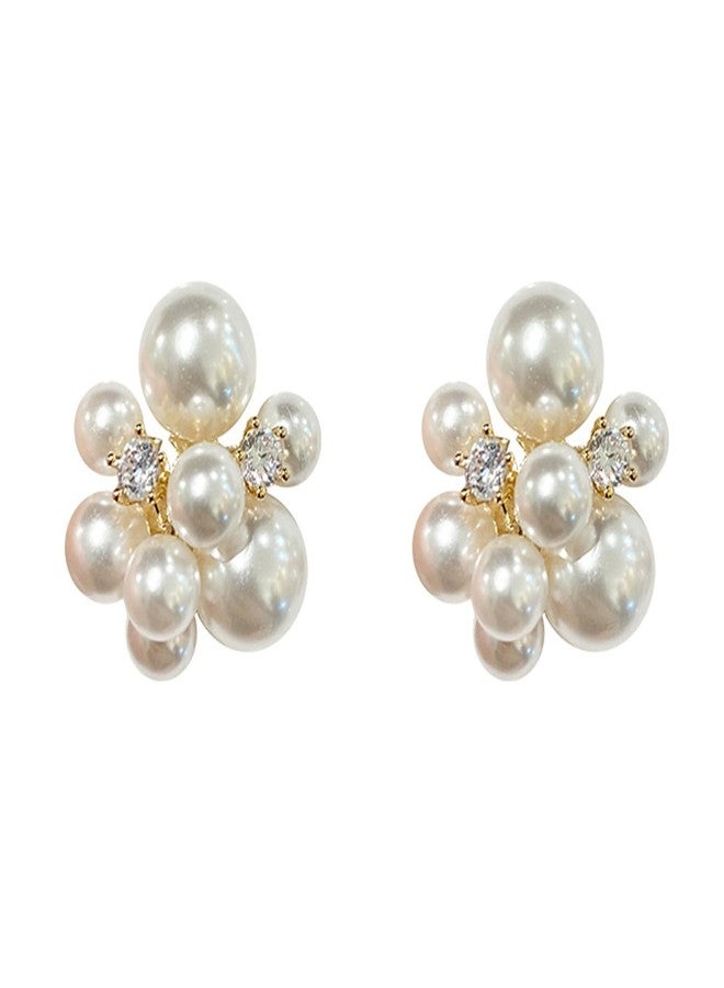 FUTIMELY Pearl Cluster Earrings for Women,Small White Pearl Stud Earrings,Aesthetic Rhinestone Bead Stud Earrings Wedding Jewelry (White) - Image 1