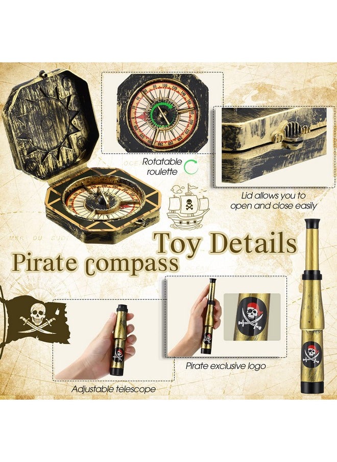 Gejoy 2 Pcs Pirate Telescope And Pirate Compass For Kids Adults Retro Mini Plastic Pirate Toy For Pirate Theme Party Halloween Cosplay Supplies  - Image 3