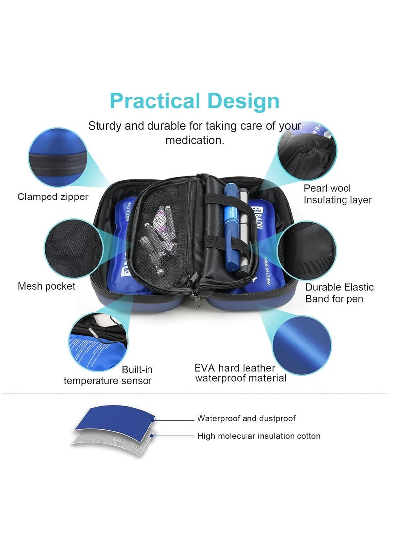 نورديك حقيبة حفظ الأنسولين، حافظة انسولين لمرضى السكر مع شاشة قياس درجة الحرارة، حقيبة أقلام الأنسولين مع عبوتين ثلج قابلة لإعادة الإستخدام، مناسبة للسفر ومحبي الأماكن الخارجية - Image 2