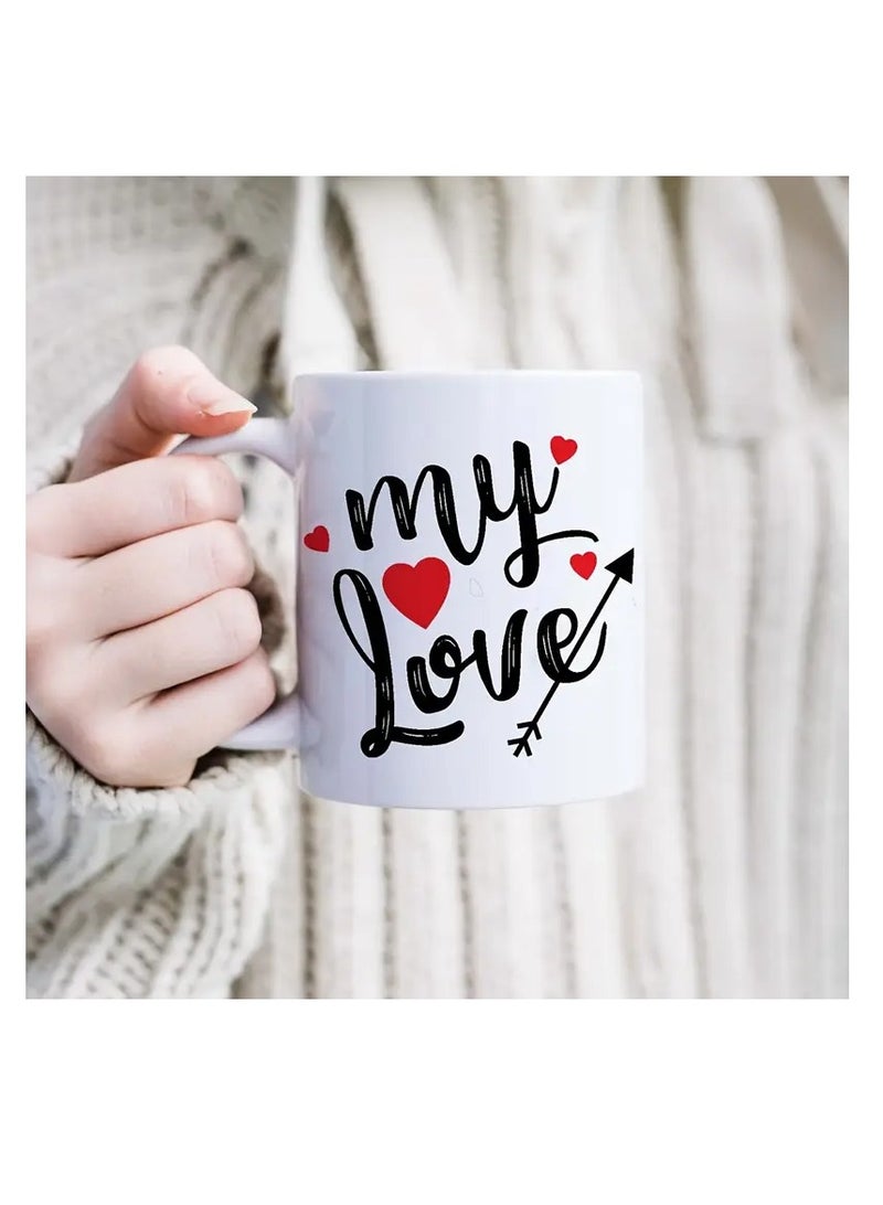 RYN® 1pc "My Love" White Ceramic Coffee Mug with Red Heart Design - Dishwasher Safe, Insulated Cup for Home & Travel - Ideal Gift for Valentine's Day, Birthdays, Christmas, Thanksgiving, Coffee Cup WHITE - Image 1