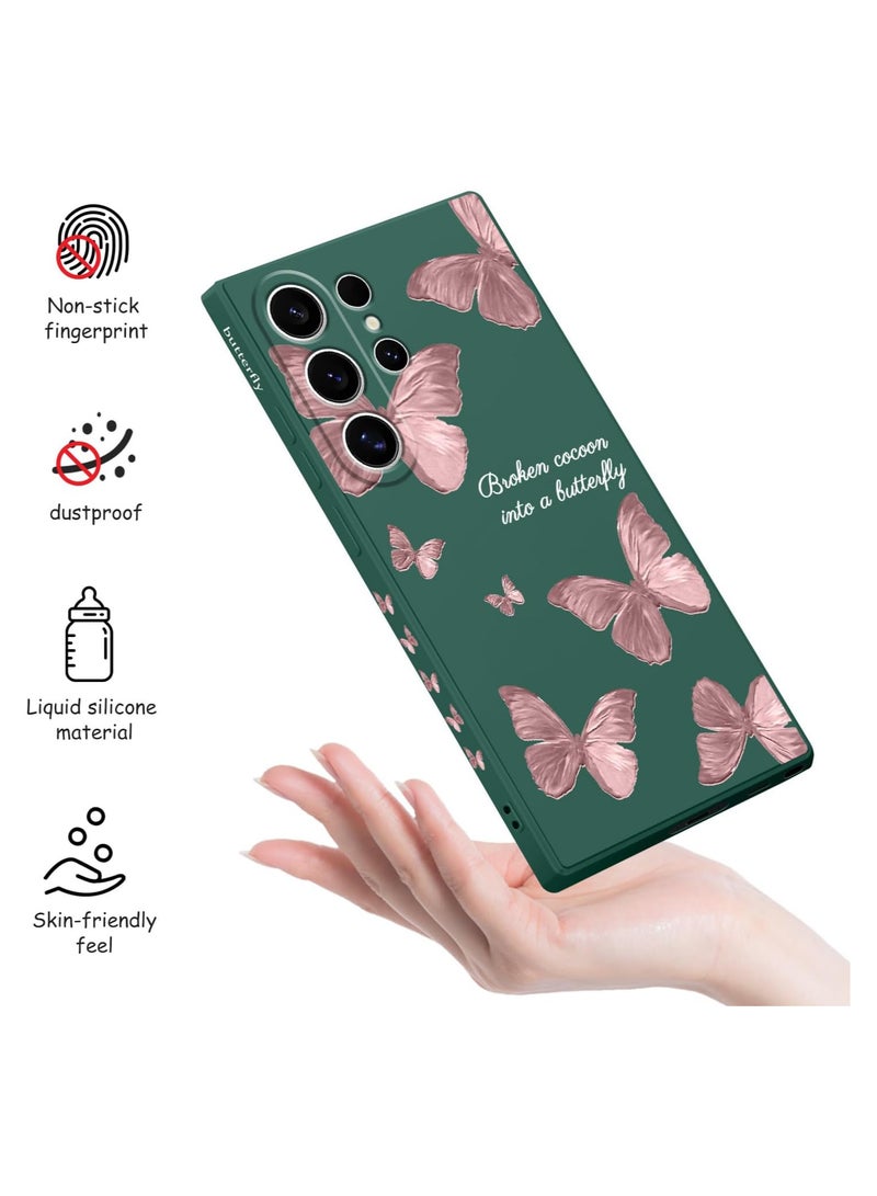 لحاف Samsung Galaxy S24 Ultra، غطاء هاتف بتصميم نمط زهرة إبداعي لحماية السقوط، ناعم فائق الرقة، مقاوم للخدوش، ببطانة من الألياف المايكروفايبر لـ Galaxy S24 Ultra - اللون الأخضر فراشة - Image 4