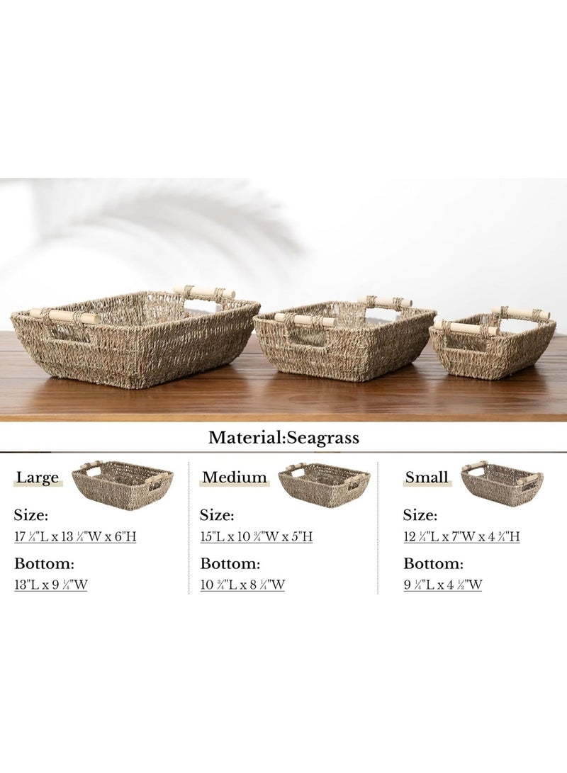 GOGOGO Hand-Woven Jumbo Storage Baskets with Wooden Handles, Seagrass Wicker Baskets for Organizing, 2-Pack - Image 5