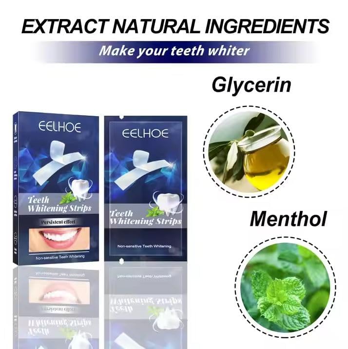 Hidak شرائط تبييض الأسنان هيداك للأسنان الحساسة نتائج سريعة خلال 30 دقيقة، تزيل بقع القهوة/النبيذ/التدخين لسنوات، للاستخدام المنزلي السريع والفعال 14 قطعة (7 علاجات) - Image 2