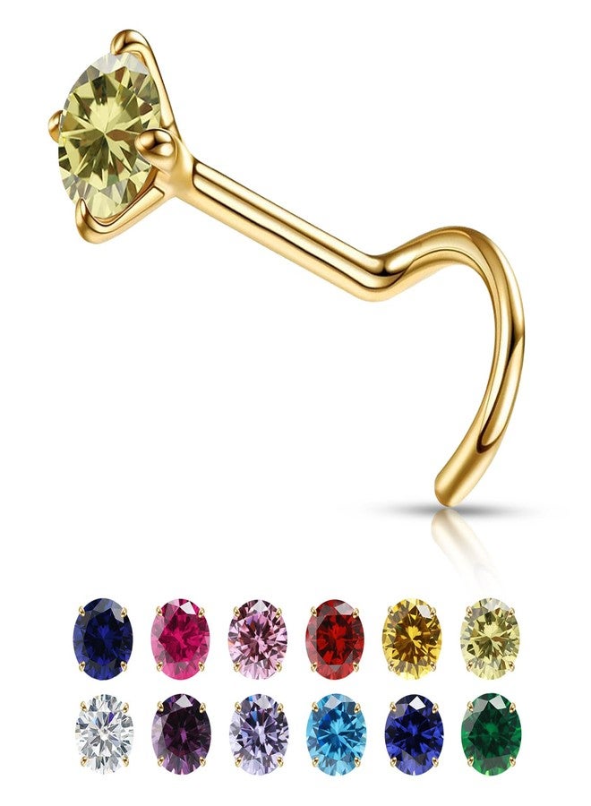 VDKIDKT Small Gold Birthstone Nose Stud for Women 20G, Hypoallergenic Nostril Solid 3mm Round CZ Nose Rings Studs for Women Tiny Gold Nose Piercing Jewelry (8.Aug-Peridot) - Image 1