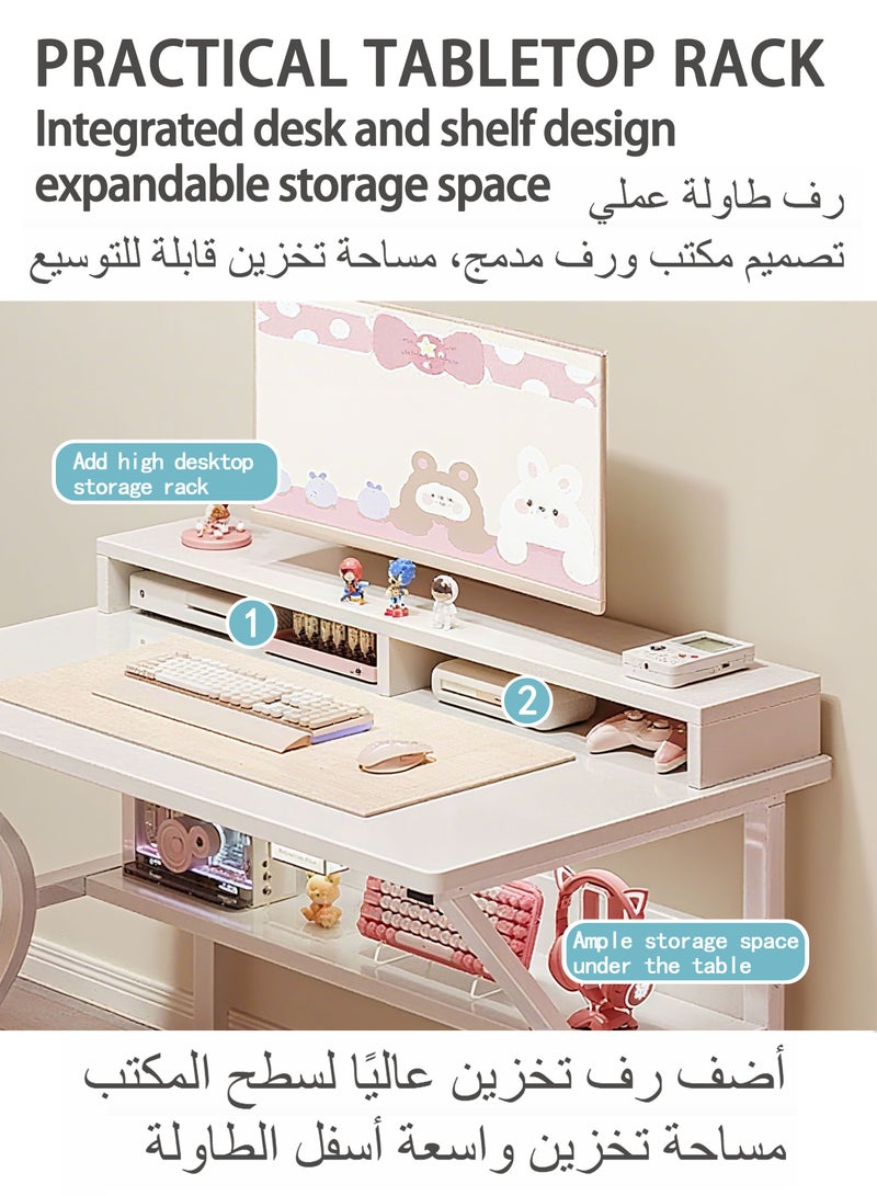 WEMART Gaming Table, Computer Desk with Monitor Stand and Shelf, Ergonomic Home Office Table, Office Desk Home Desk Student Writing Study Table (White 140x60x75CM) - Image 2